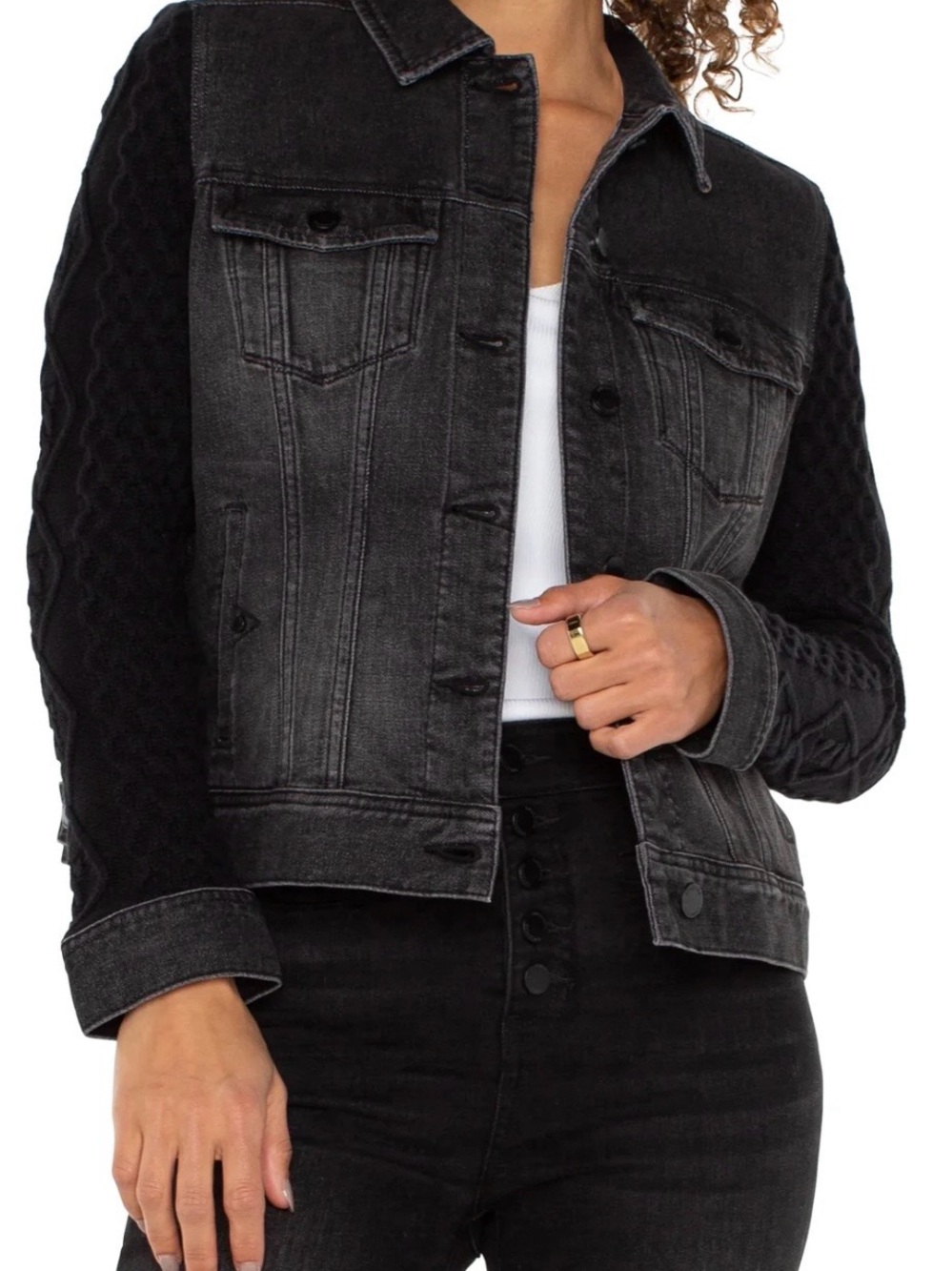 Liverpool Jeans Company Black Denim Jacket with Knit Sleeves
